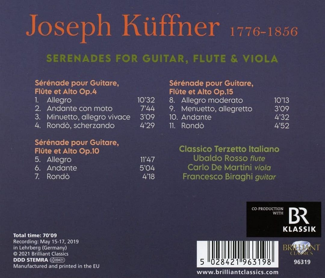 Classico Terzetto Italiano, Ubaldo Rosso - Küffner: Serenades for Guitar, Flute & Viola [Audio CD]