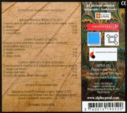 Fodor; Schmitt; Wilms: Niederländische Klavierkonzerte (Concertos néerlandais pour Piano) /Schoonderwoerd · Ensemble Cristofori [Audio CD]