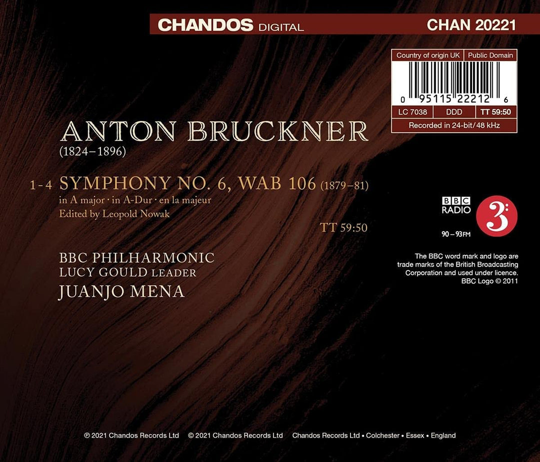 Bruckner: Symphonie 6 [BBC Philharmonic; Juanjo Mena] [Chandos Records: CHAN 20221] [Audio CD]