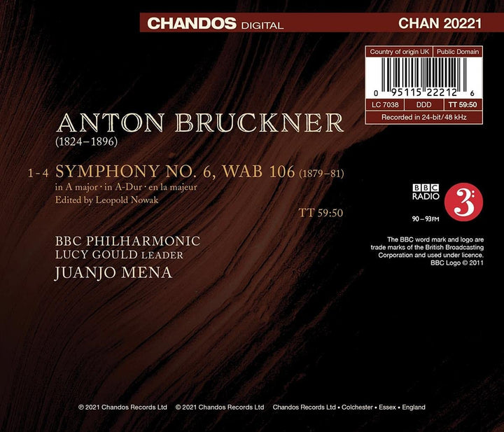 Bruckner: Symphonie 6 [BBC Philharmonic; Juanjo Mena] [Chandos Records: CHAN 20221] [Audio CD]