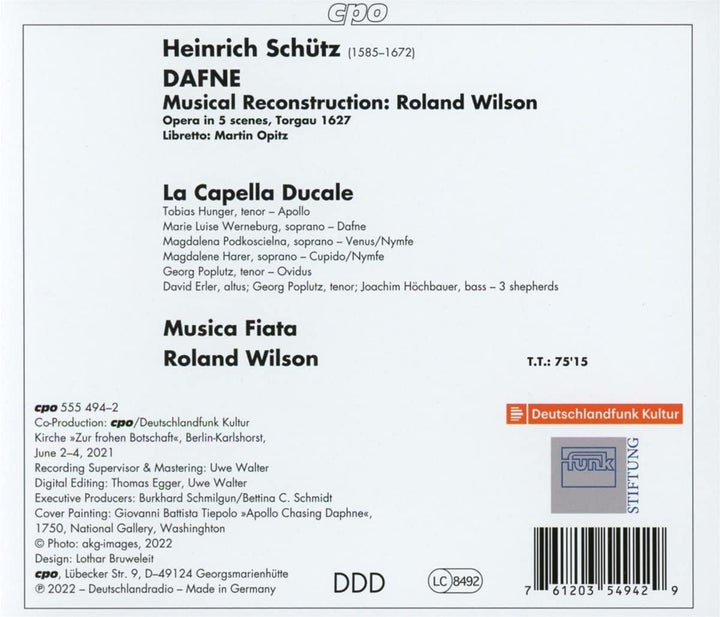 Schutz: Dafne [La Capella Ducale; Musica Fiata; Roland Wilson] [Audio CD]