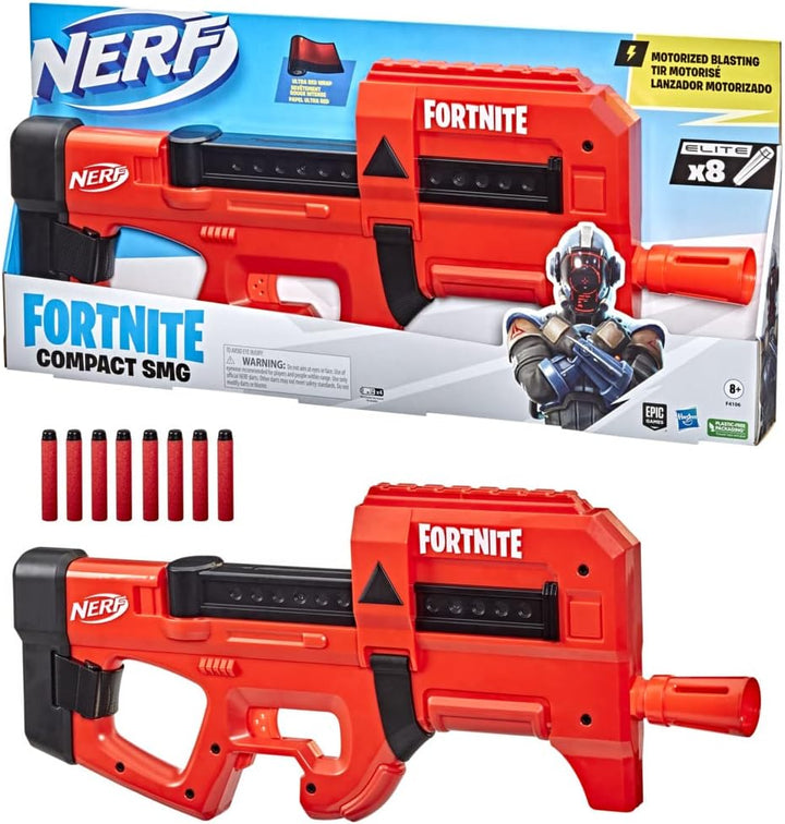 Nerf Fortnite Compact SMG motorisierter Dartblaster, Ultra Red Wrap, 8-Dart Interna