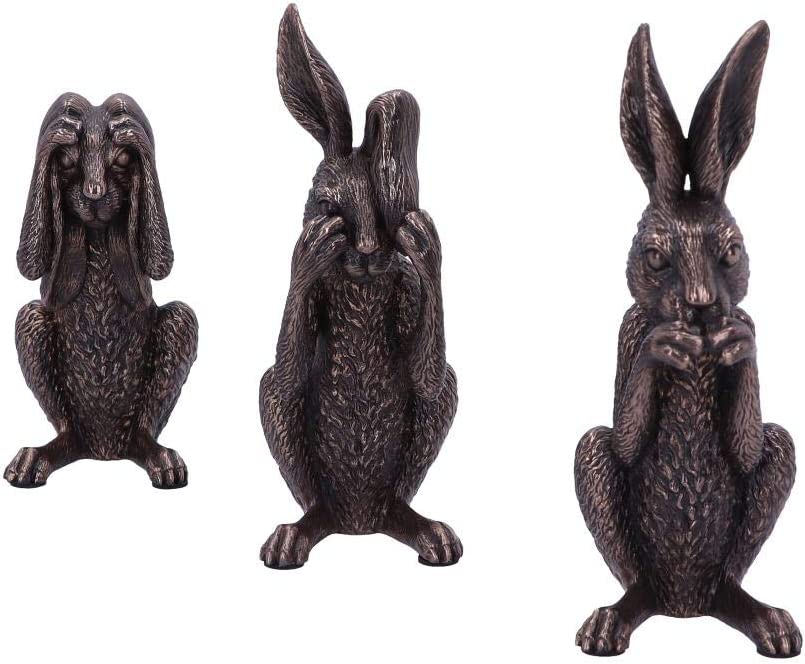 Nemesis Now See No, Hear No, Speak No Evil Bronze Hare Figurines, Polyresin, One
