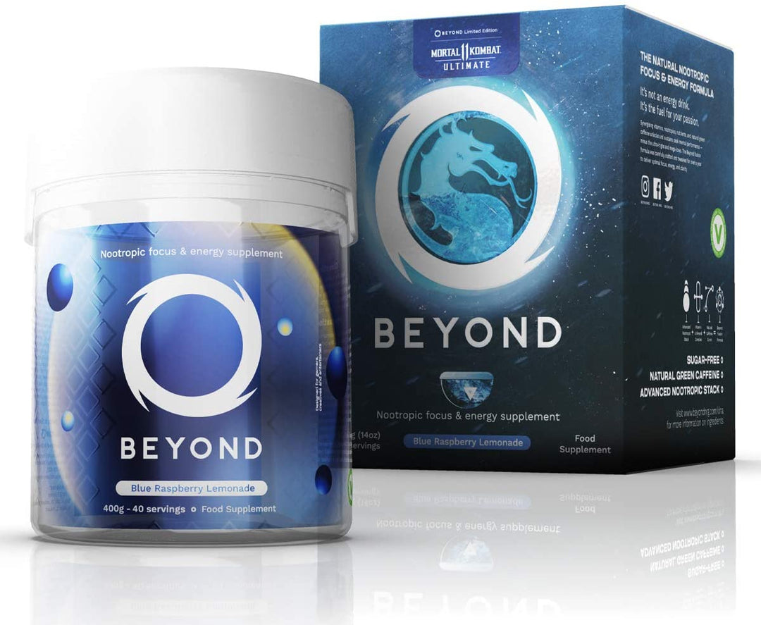 Beyond NRG - Gaming Energy Drink - Energy & Focus Supplement - Blue Raspberry Lemonade - Mortal Kombat Limited Edition - 400g Tub (40 Servings)