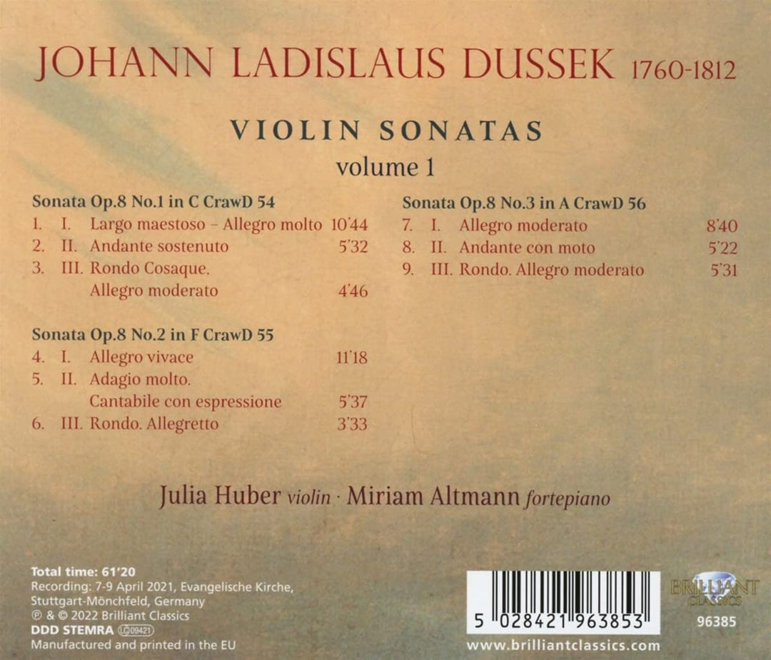 Miriam Altmann-Rose/Julia Huber-Warzecha - Dussek: Violinsonaten, Band 1 [Audio CD]