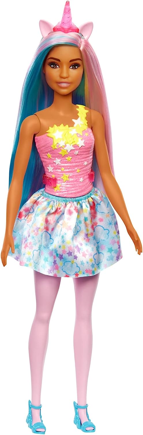 Barbie Dreamtopia Einhorn-Puppe (blaue und rosa Haare), mit Rock, abnehmbares Einhorn