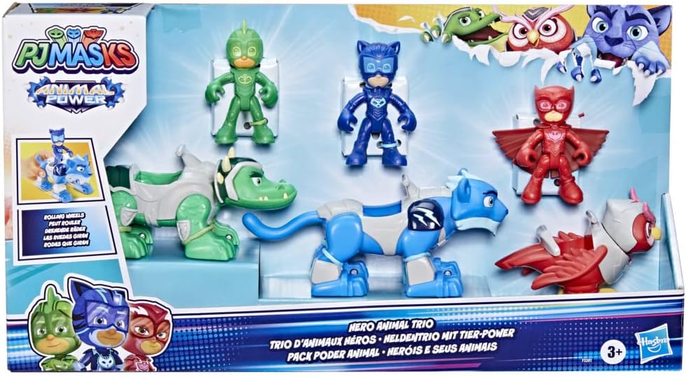 PJ MASKS Animal Power Hero Animal Trio Vorschulspielzeug, Actionfigur und Fahrzeug