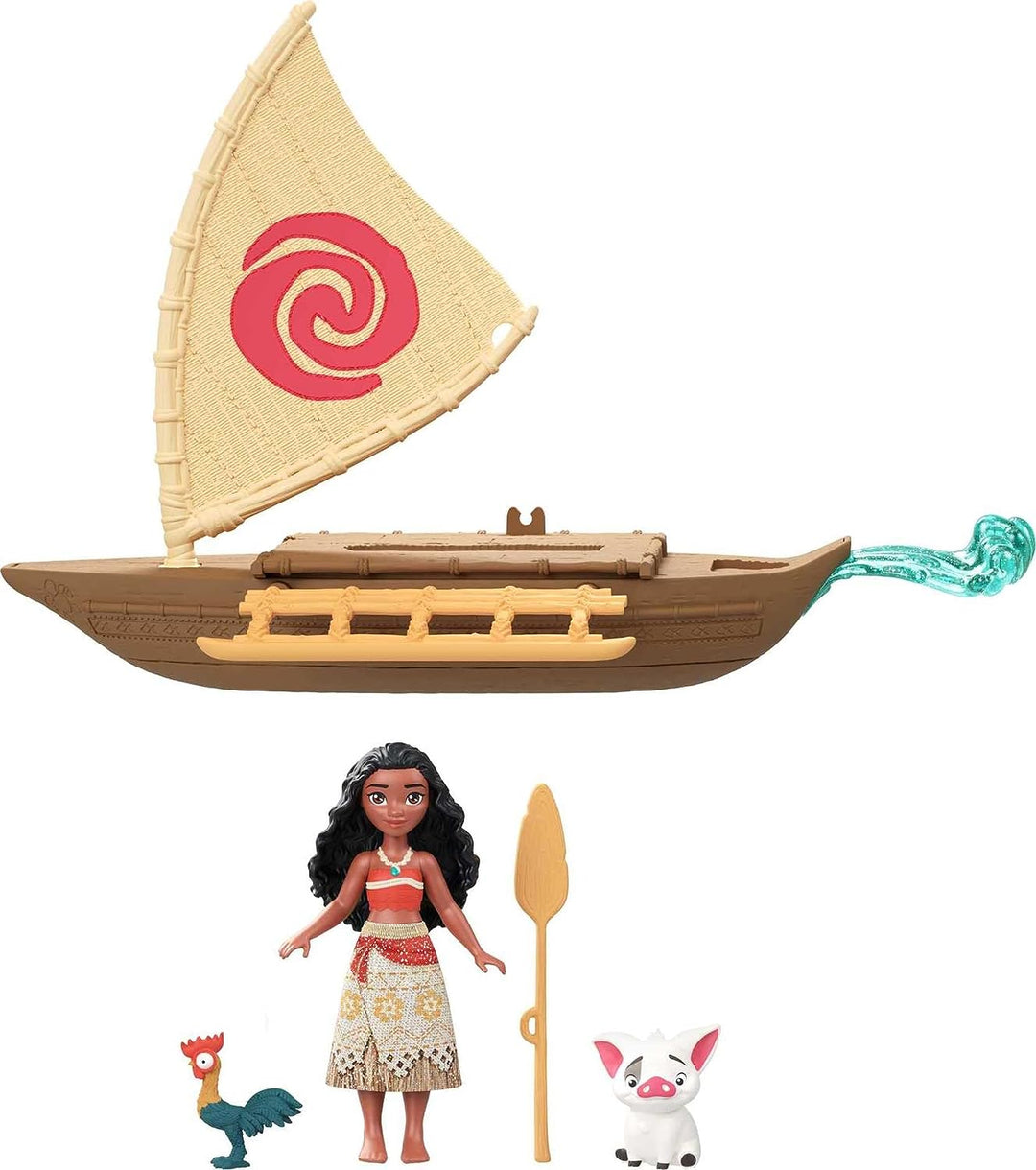 Disney Princess Toys, Moana, kleine Puppe und schwimmendes Boot mit 2 Freundfiguren,