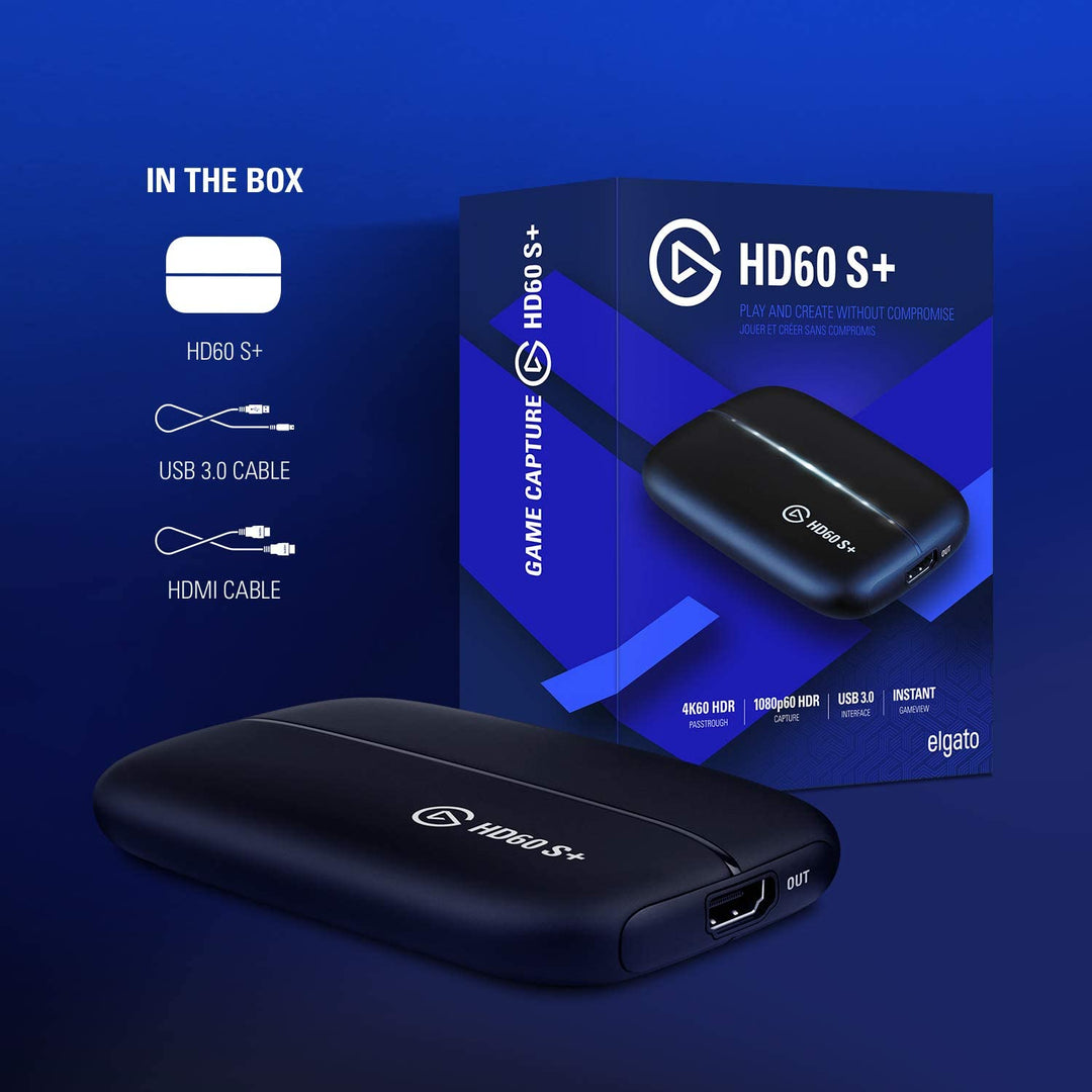 Elgato HD60 S+ Capture-Karte, 1080p 60 HDR10 Capture, 4K 60 HDR10 Zero-Lag Passthrough, extrem niedrige Latenz, PS5, PS4/Pro, Xbox Series X/S, Xbox One X/S, USB 3.0