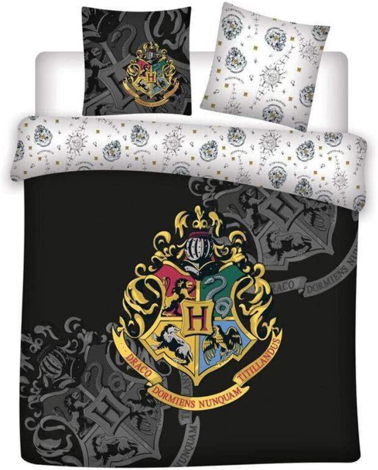 Twentyfeet Doppelbett-Bettwäsche-Set, kompatibel mit Harry Potter, 240 x 220 cm + 2 Kissenbezüge 63 x 3 cm, Mikrofaser + 6 Schlüsselanhänger mit Harry Potter-Emblem