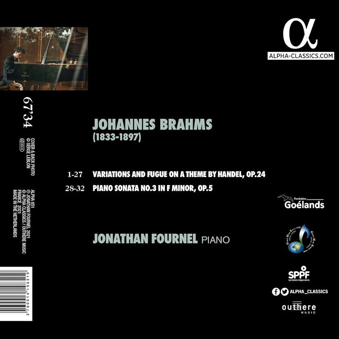 Jonathan Fournel – Brahms: Klaviersonate Nr. 3 Op. 5 &amp; ​​Händel-Variationen [Audio-CD]