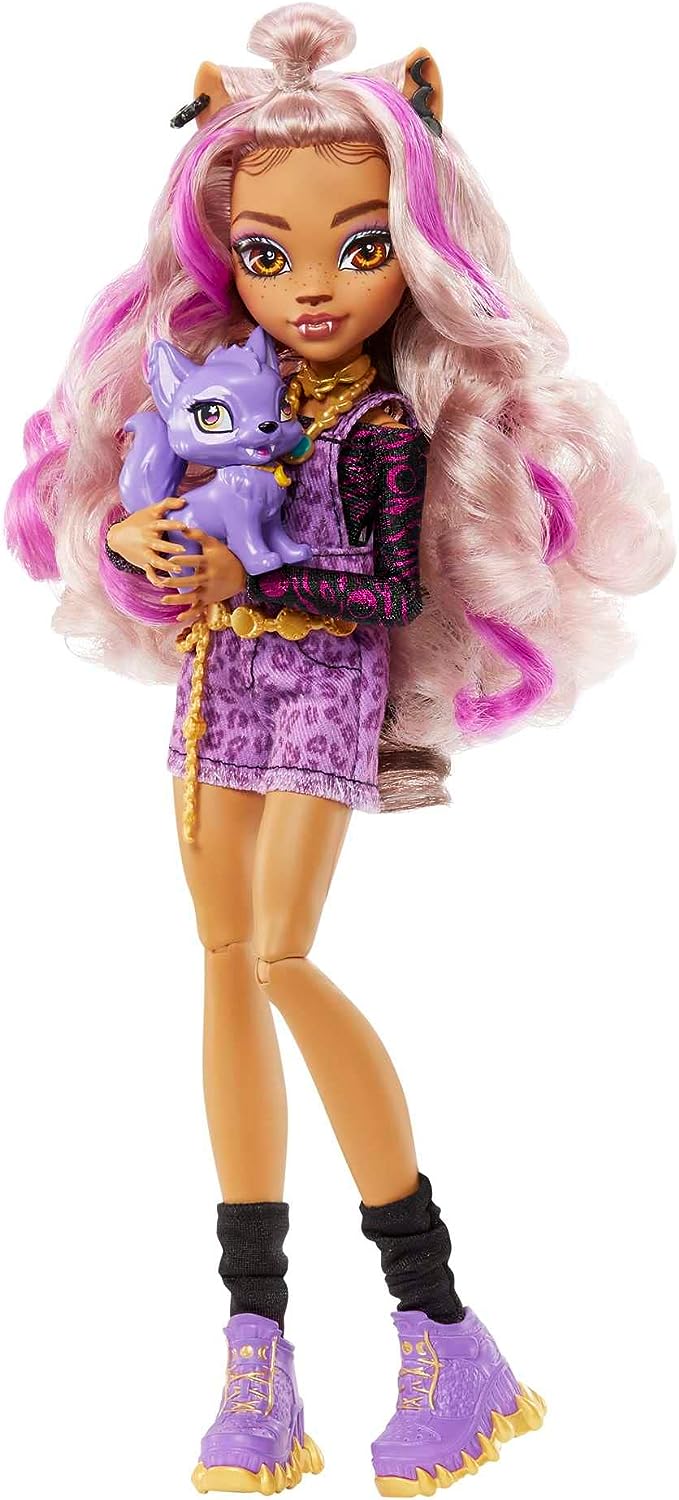 Monster High Puppe, Clawdeen Wolf mit Zubehör und Hund, beweglich, Fashion D