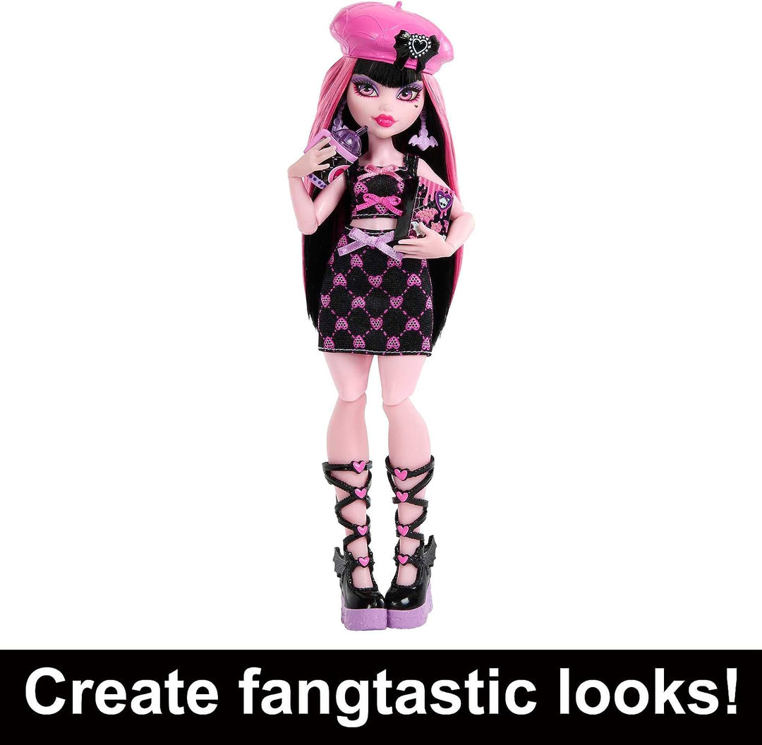 Monster High Puppen- und Modeset, Draculaura mit Ankleideschrank und 19+ Surpr