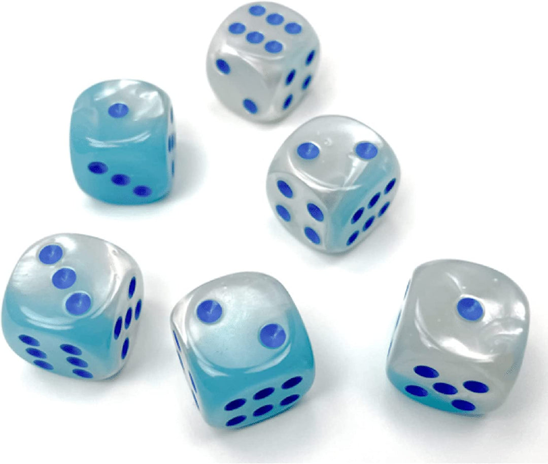 Chessex Luminary Dice Set 12 16mm Dice Pearl Turquoise and White with Blue Color