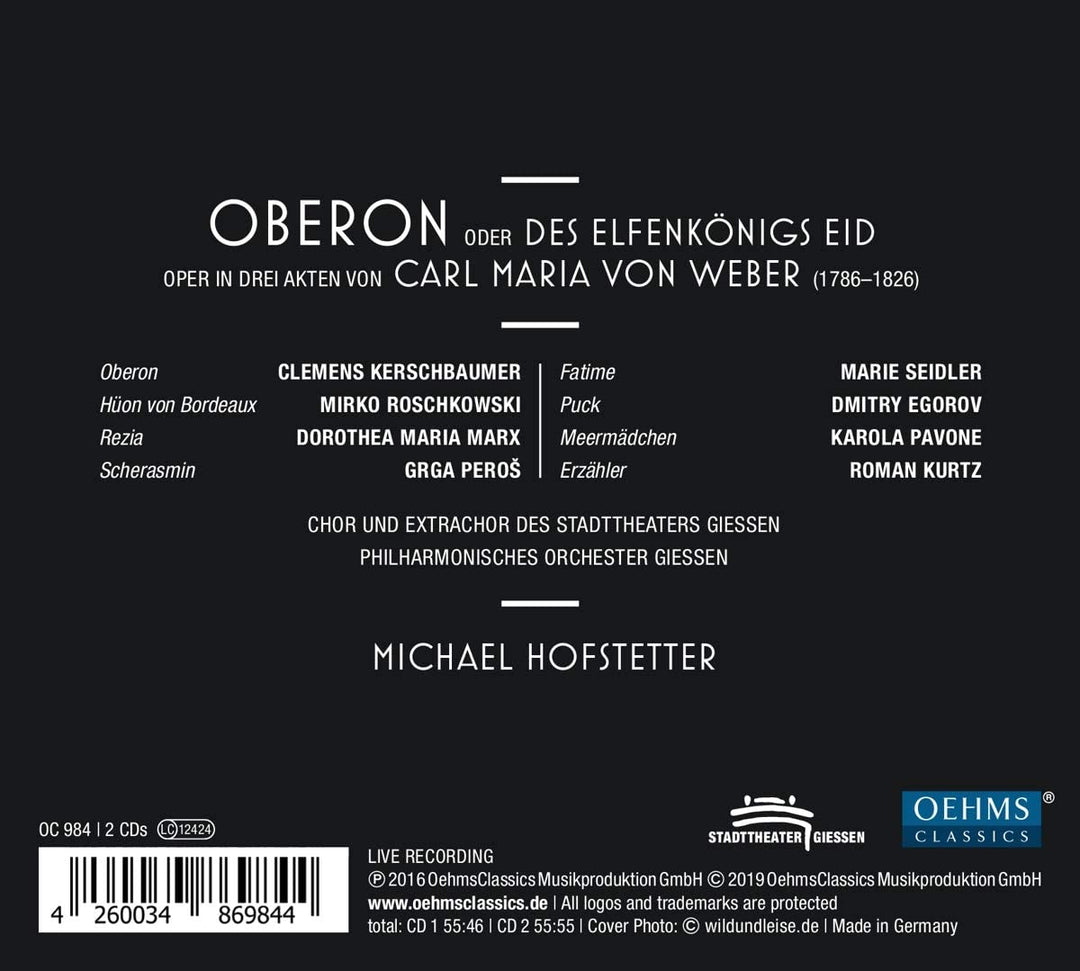 Weber: Oberon [Clemens Kerschbaumer; Mirko Roschkowski; Michael Hofstetter] [Oehms Classics: OC984] [Audio CD]