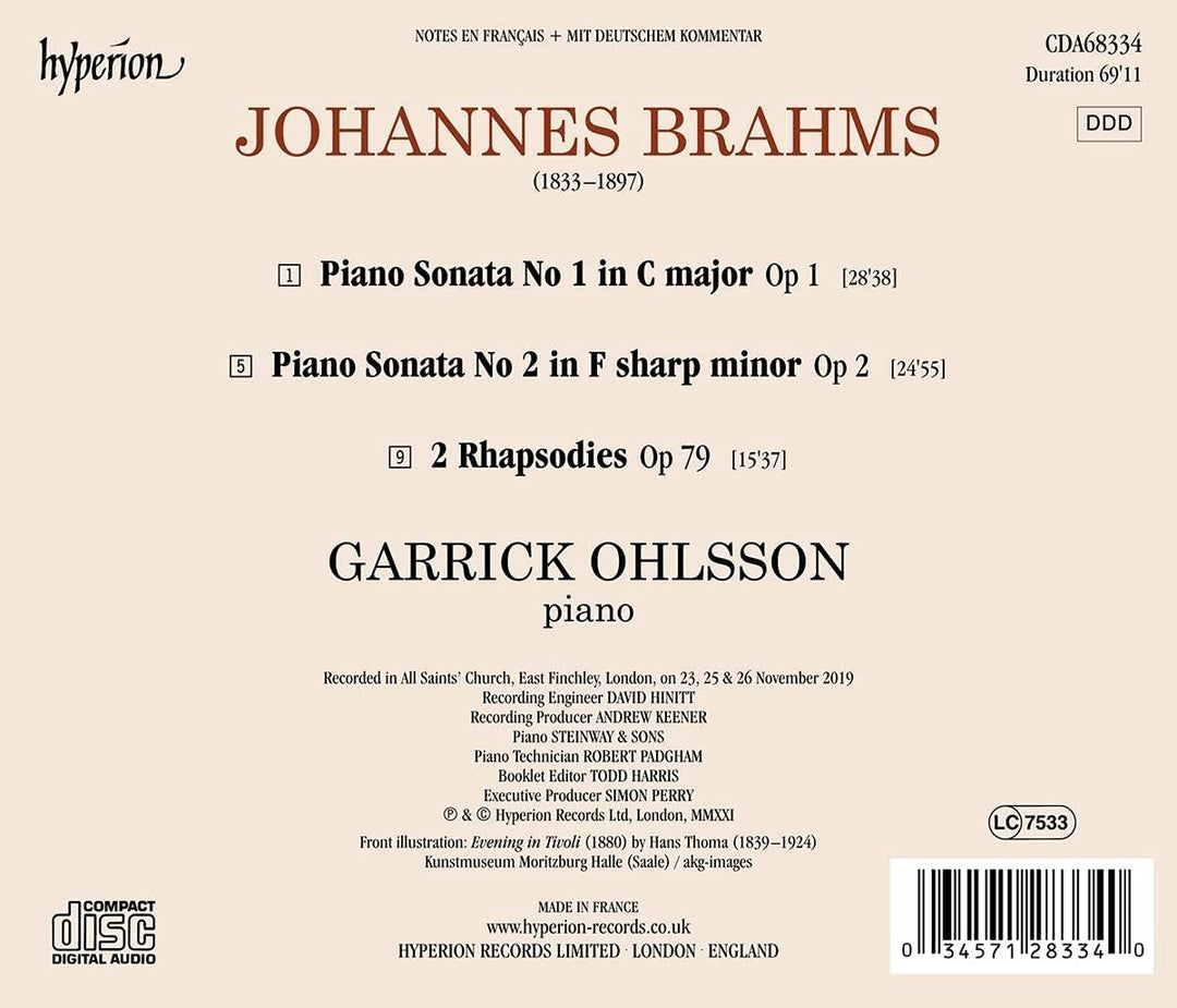 Brahms: Klaviersonaten [Garrick Ohlsson] [Hyperion Records A68334] [Audio CD] 