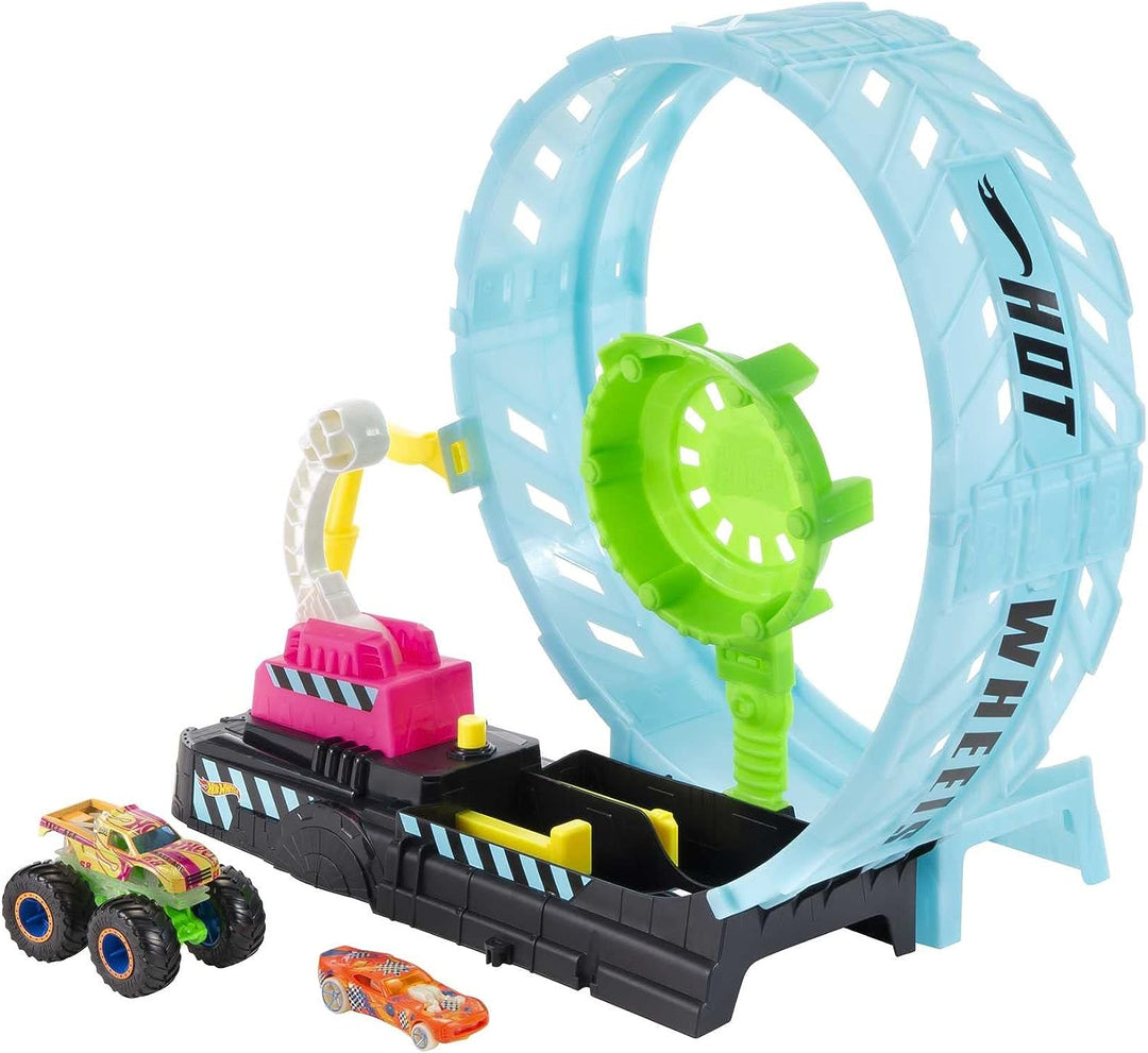 Hot Wheels Monster Trucks Glow in the Dark Epic Loop Challenge-Spielset mit Laun