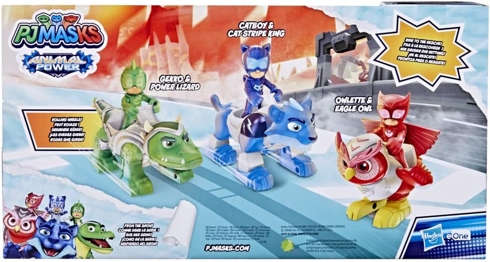 PJ MASKS Animal Power Hero Animal Trio Vorschulspielzeug, Actionfigur und Fahrzeug