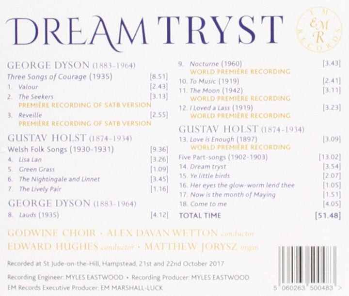 Godwine Choir – Dream-Tryst: Chormusik von Holst &amp; Dyson [Audio-CD]