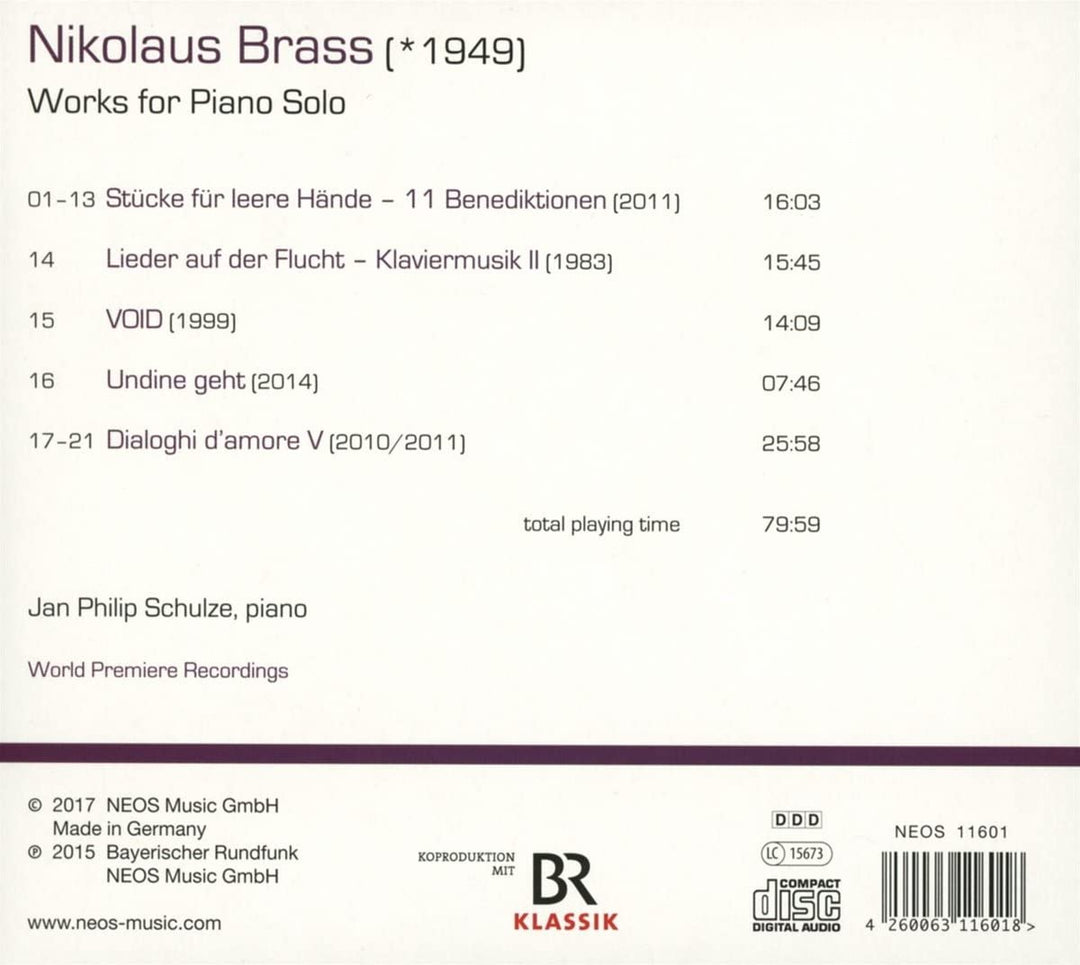 Jan Philip Schulze - Nikolaus Brass: Werke für Klavier Solo [Audio CD]