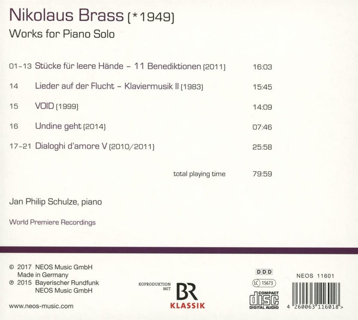 Jan Philip Schulze - Nikolaus Brass: Werke für Klavier Solo [Audio CD]