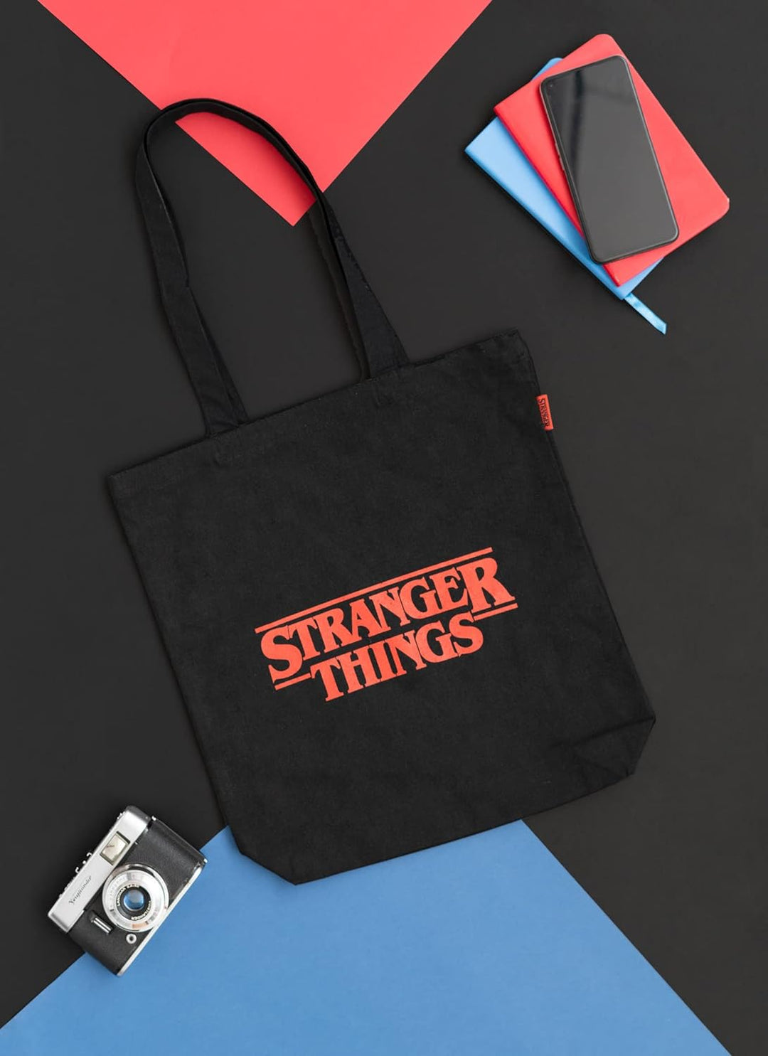 Official Stranger Things Logo Black Cotton Tote Bag - Cotton Shopping Bag