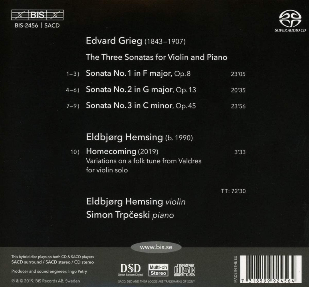 Eldbjørg Hemsing - Grieg: Die Violinsonaten [Eldbjørg Hemsing; Simon Trpeski] [Bis: BIS2456] [Audio CD]