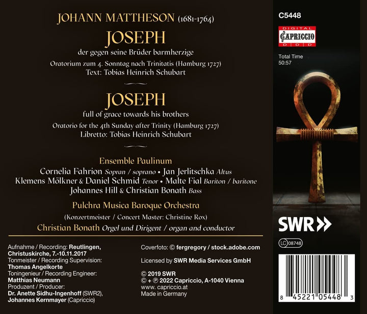 Mattheson: Joseph Oratorio [Verschiedenes] [Capriccio: C5448] [Audio CD]