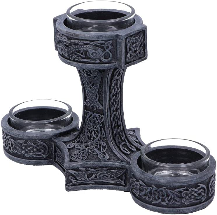 Nemesis Now Thor's Hammer Teelichthalter 18,5 cm, Silber