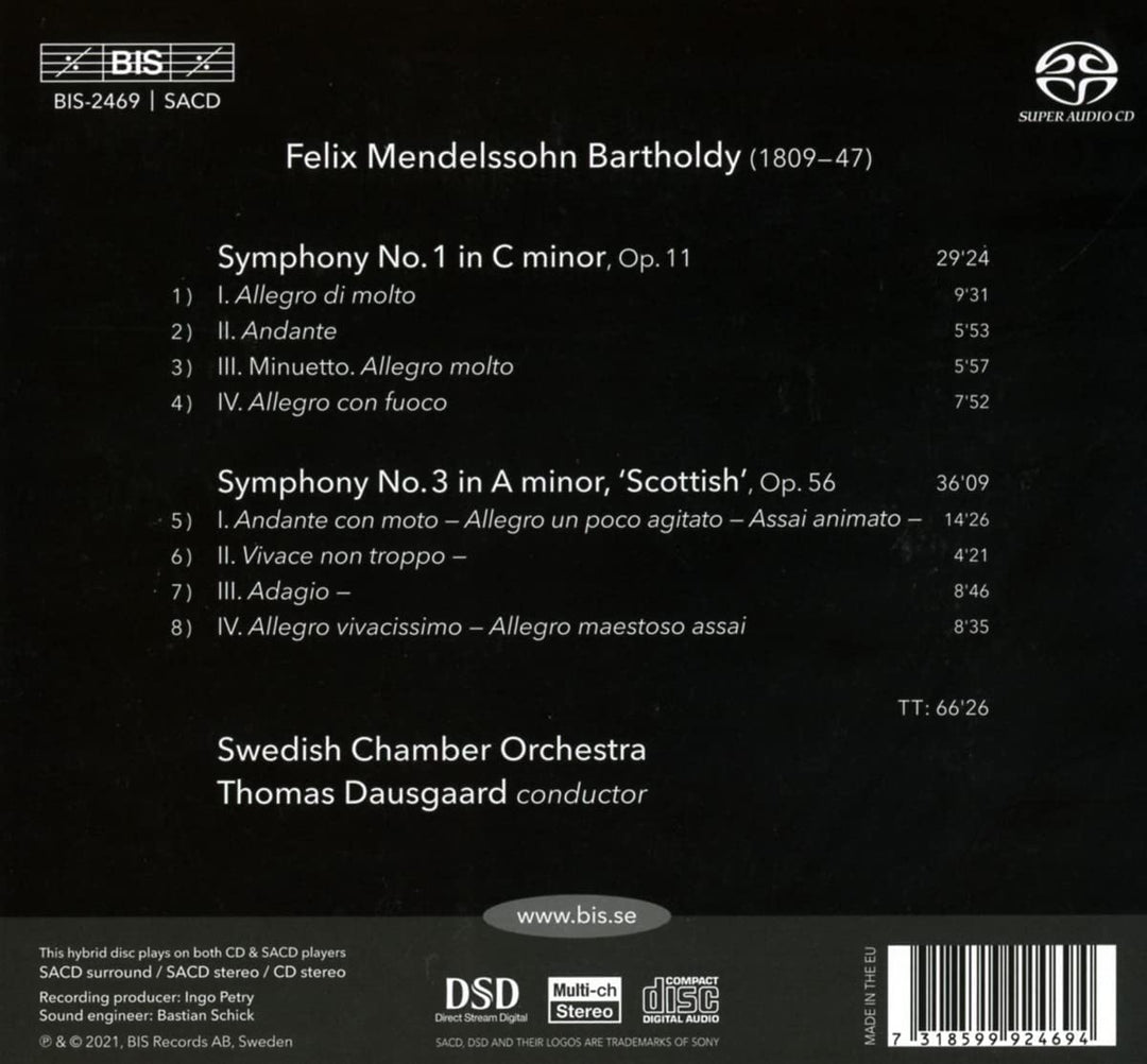 Schwedisches Kammerorchester - Mendelssohn: Symphonien 1 und 3 [Schwedisches Kammerorchester; Thomas Dausgaard] [Bis: BIS2469] [Audio CD]