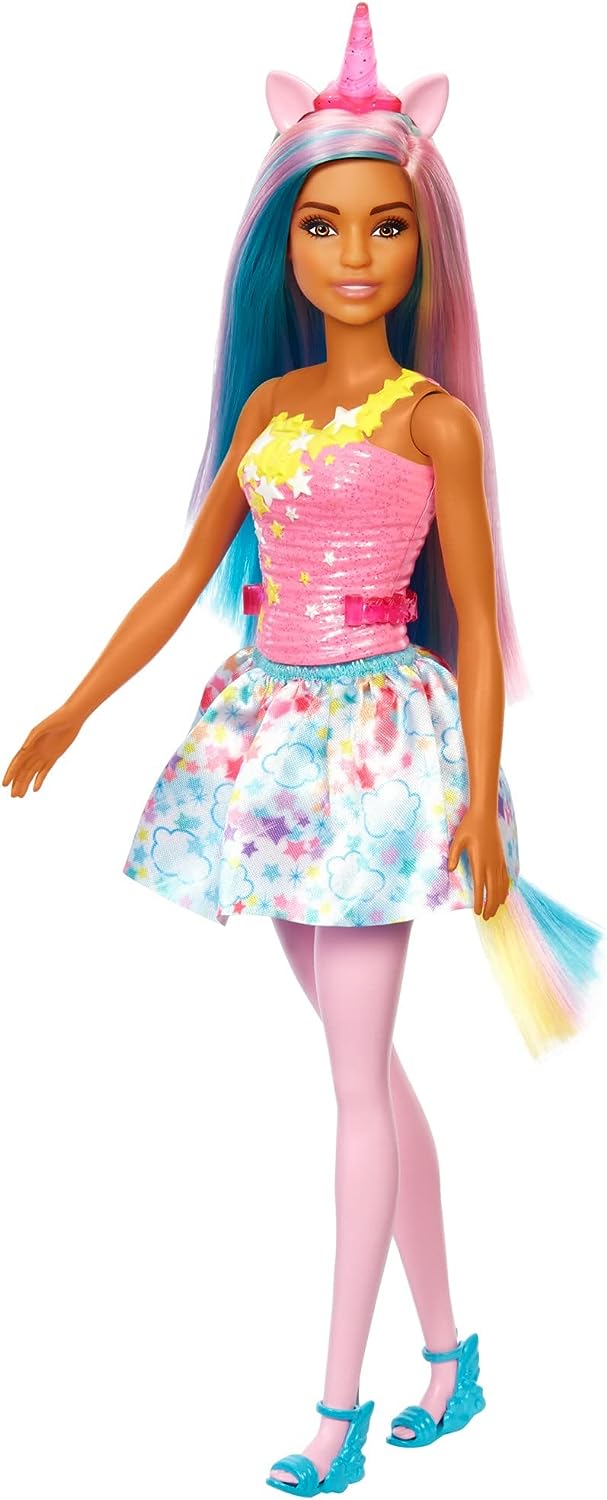 Barbie Dreamtopia Einhorn-Puppe (blaue und rosa Haare), mit Rock, abnehmbares Einhorn
