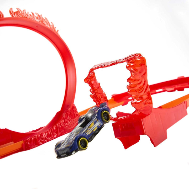 ?Hot-Wheels-Schienenset, Feuer-Schienenset &amp; 1 Hot-Wheels-Auto, 16 Gleisbauteile