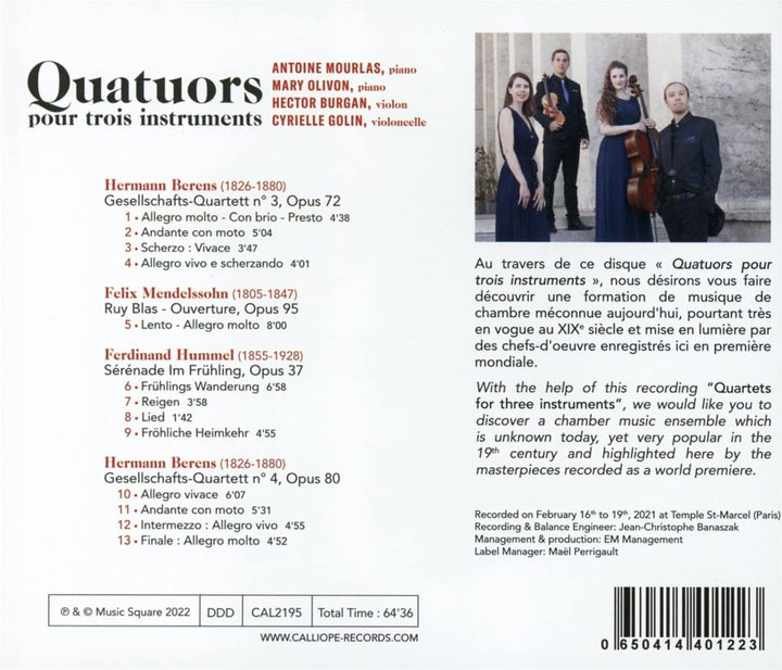 Quatuors Pour Trois Instruments [Audio-CD]