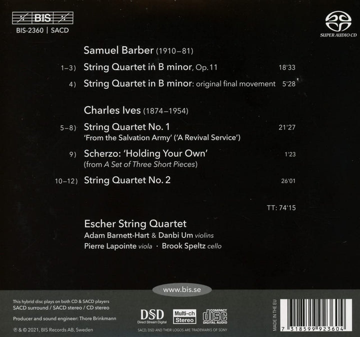 Barber &amp; Ives: String Quartets [Escher String Quartet] [Bis: BIS2360] [Audio CD]