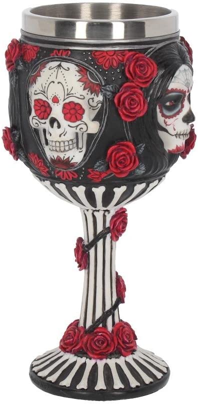 Nemesis Now Sugar Skull James Ryman Kelch, 19,5 cm, Schwarz, Kunstharz mit Edelstahl