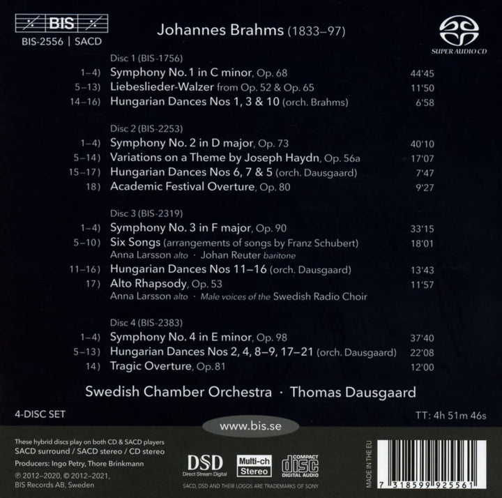 Brahms: Sinfonien [Schwedisches Kammerorchester; Thomas Dausgaard] [Bis: BIS2556] [Audio CD]