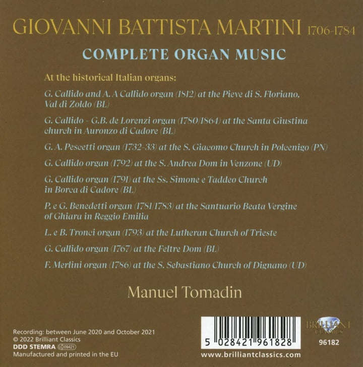 Manuel Tomadin - Martini: Komplette Orgelmusik [Audio-CD] 