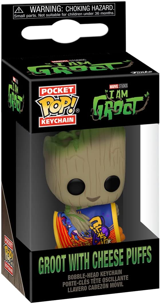 Marvel: I Am Groot – Groot mit Cheese Puffs Funko Pop! Schlüsselanhänger