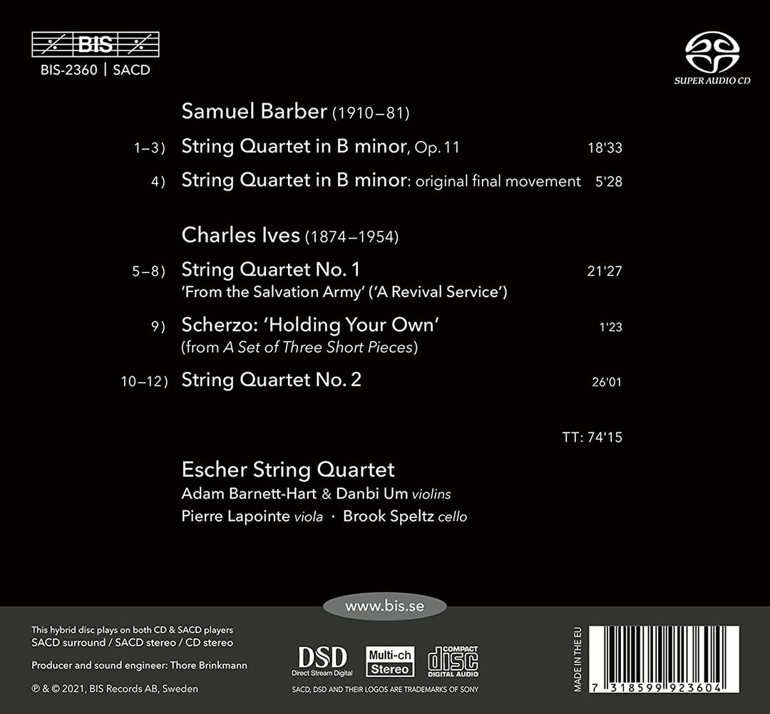 Barber &amp; Ives: String Quartets [Escher String Quartet] [Bis: BIS2360] [Audio CD]