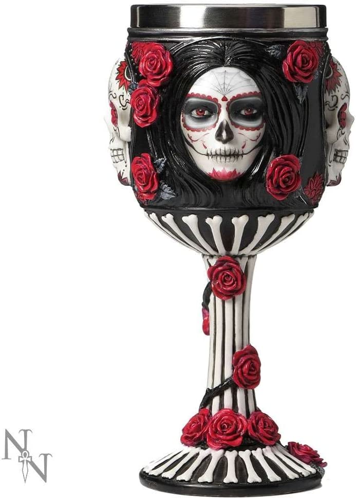 Nemesis Now Sugar Skull James Ryman Kelch, 19,5 cm, Schwarz, Kunstharz mit Edelstahl