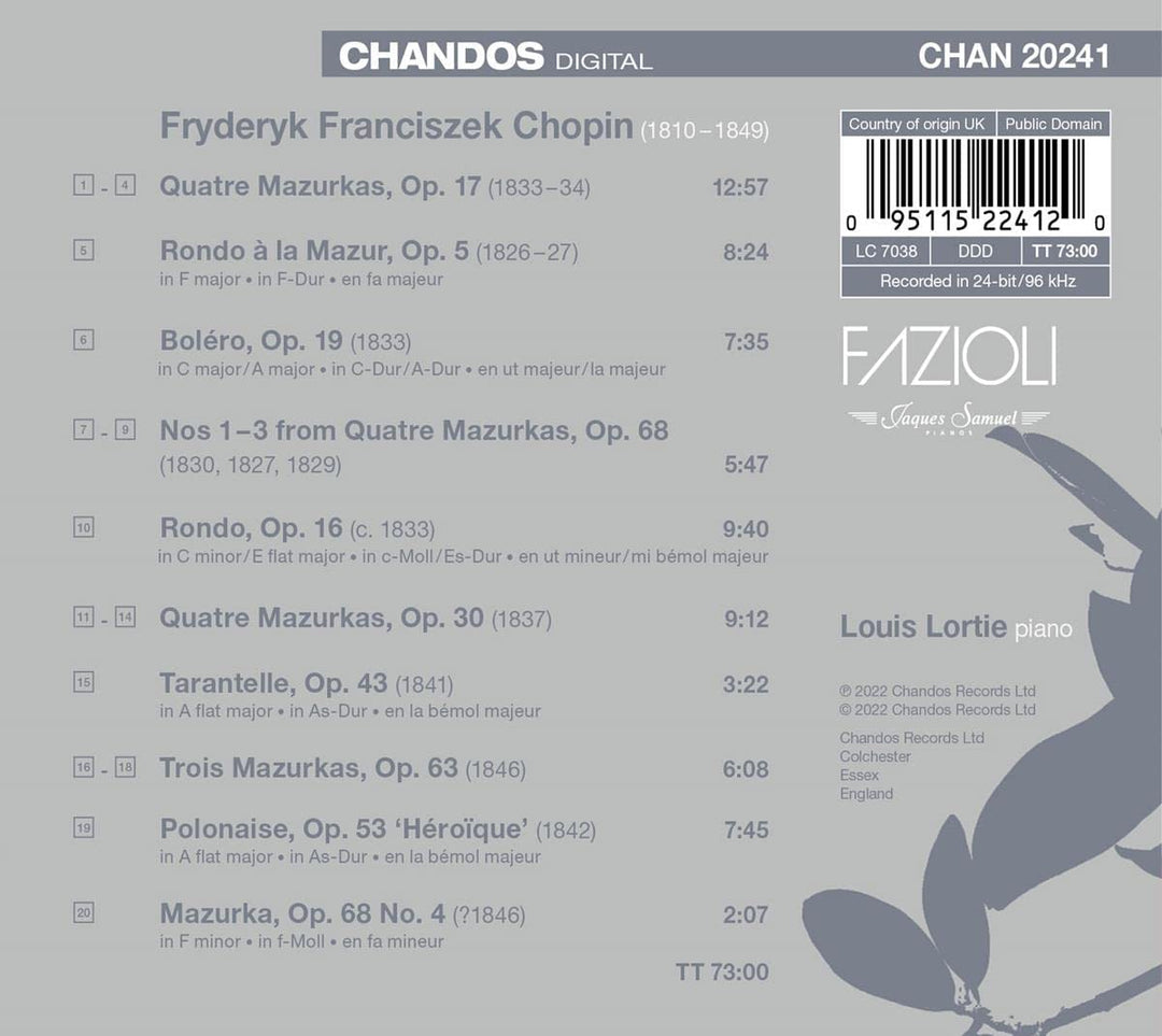 Louis Lortie spielt Chopin, Vol. 7 [Louis Lortie] [Chandos: CHAN 20241] [Audio CD]