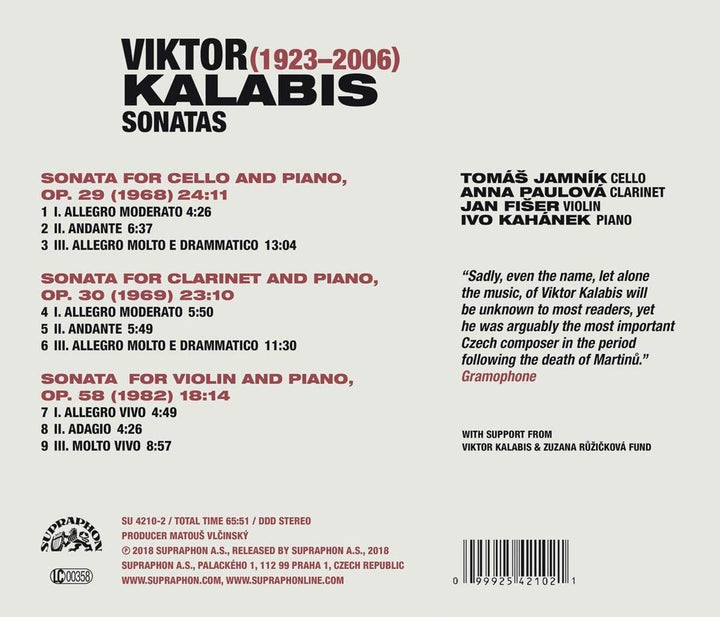 Kalabis: Sonatas for Cello / Clarinet / Violin and Piano [Audio CD]