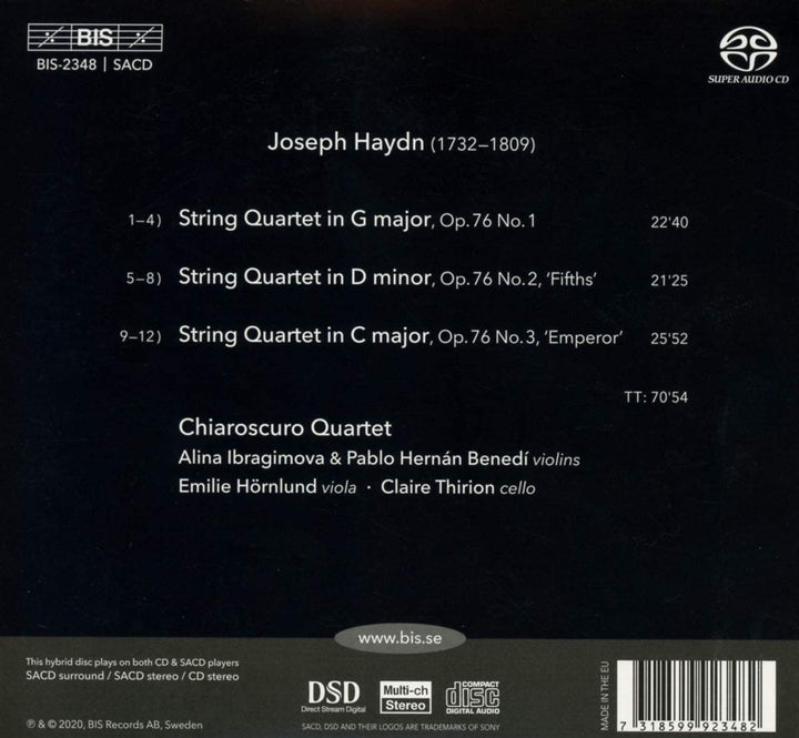 Joseph Haydn: Streichquartette, Op. 76, Nr. 1-3 [Chiaroscuro Quartet] [Bis: BIS23 [Audio CD]