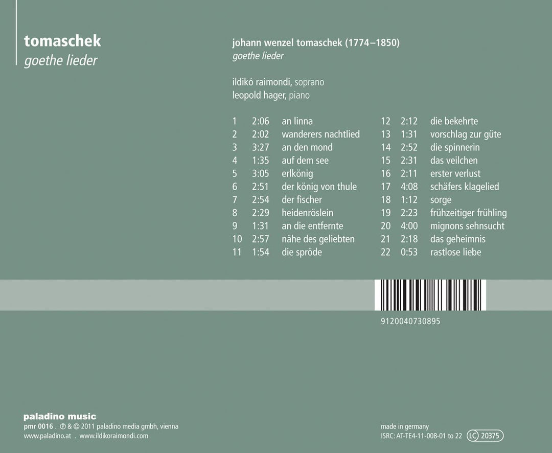 Tomaschek: Goethe-Lieder [Audio-CD]