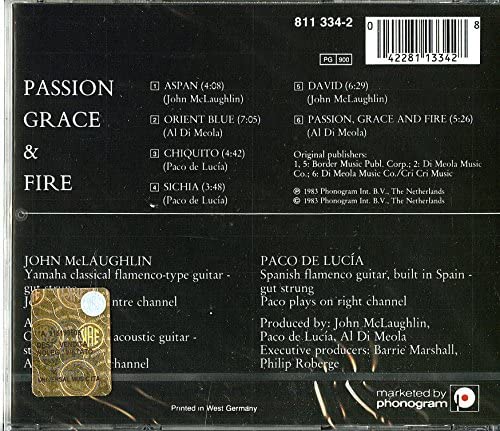 John McLaughlin Al Di Meola Paco de Lucia – Passion Grace &amp; Fire [Audio CD]