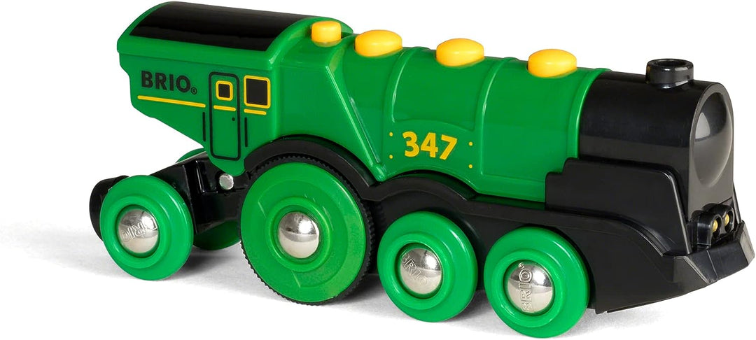 BRIO World Big Green Action-Lokomotive, batteriebetriebener Holzzug für Kinder ab 3 Jahren – kompatibel mit allen BRIO-Eisenbahnsets und Zubehör