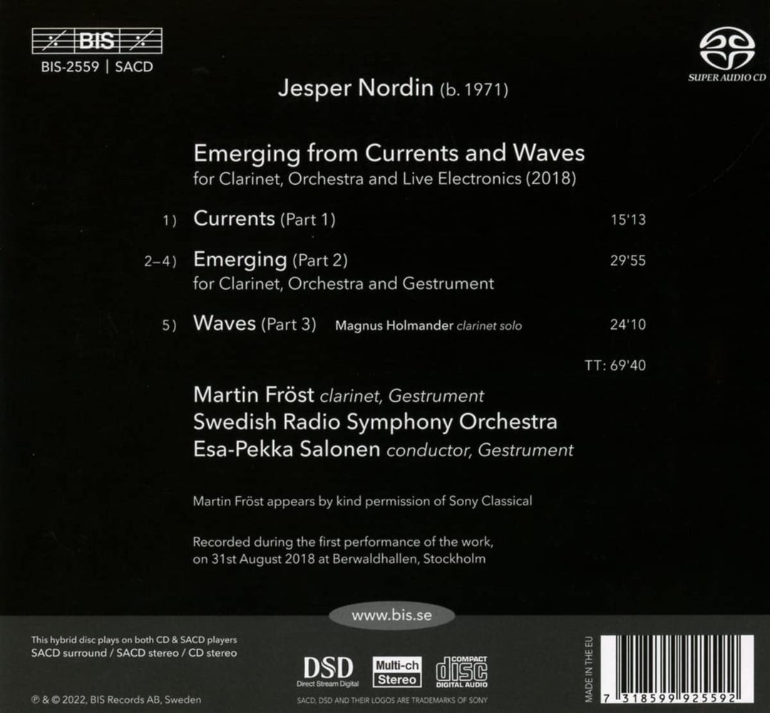 Nordin: Emerging [Martin Fröst; Schwedisches Radio-Sinfonieorchester; Esa-Pekka Salonen] [Bis: BIS2559] [Audio CD]