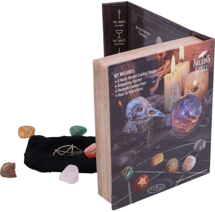 Nemesis Now Salem's Spell Kit Set mit sechs Hexen-Wellnesssteinen in verziertem Bo