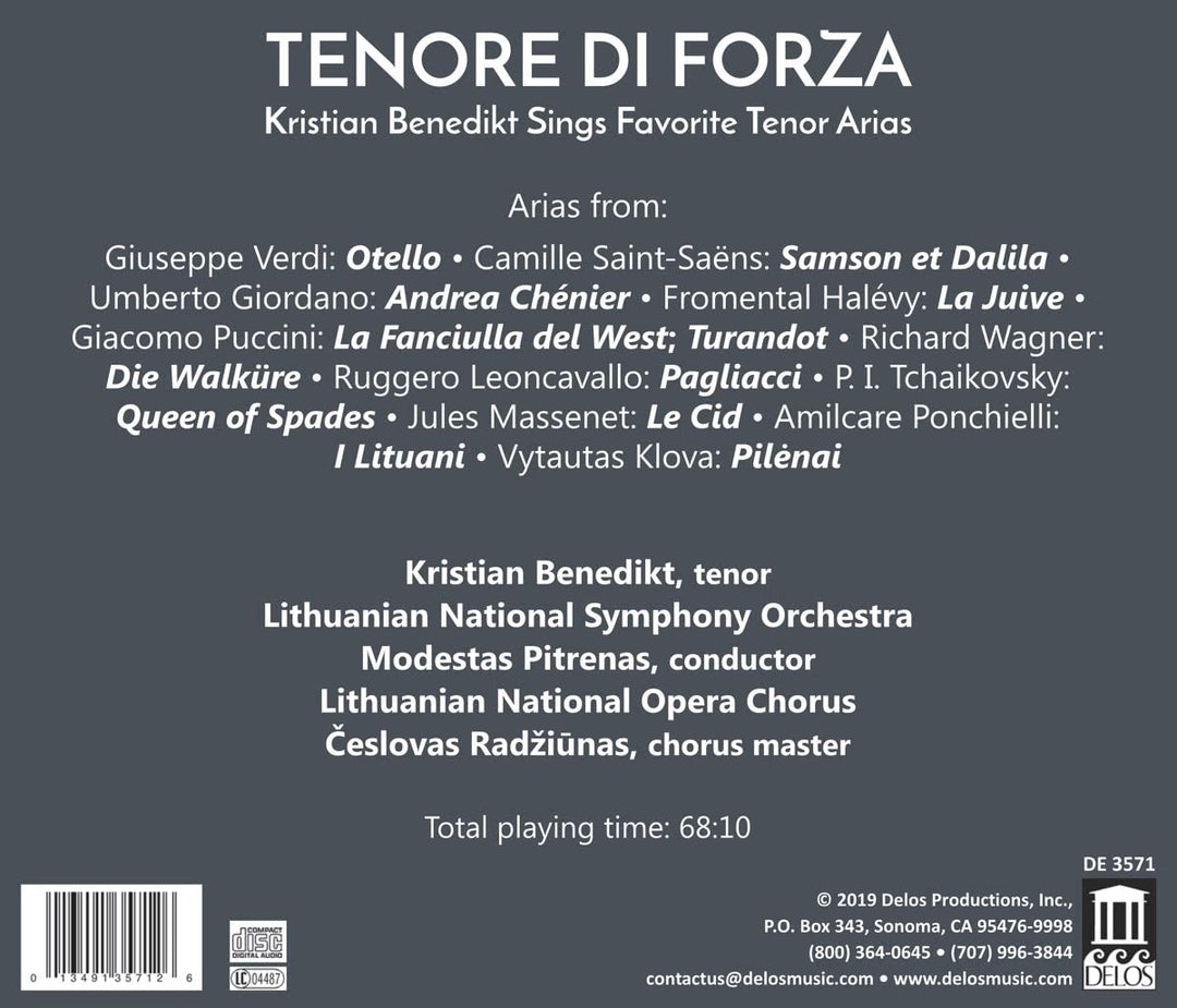 Tenore Di Forza [Kristian Benedikt; Litauisches Nationales Symphonieorchester; Chor der Litauischen Nationaloper; Modestas Pitrenas] [Delos: DE 3571] [Audio CD]