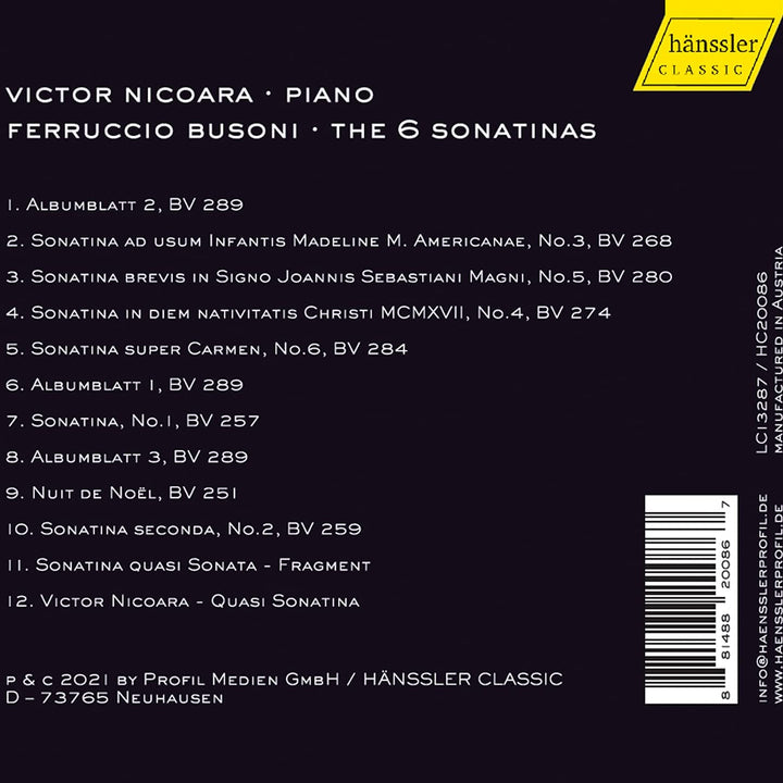 Busoni: Die 6 Sonatinen [Victor Nicoar] [Hanssler Classics: HC20086] [Audio CD]